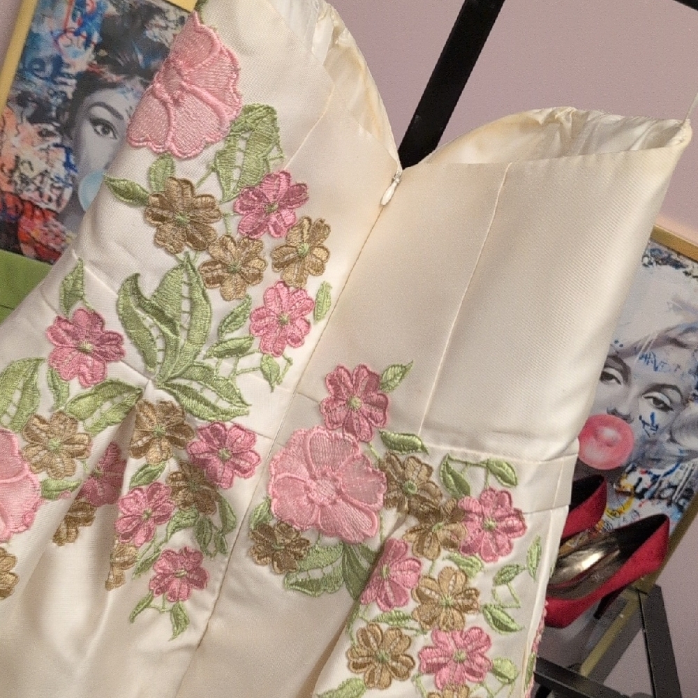 Jovani Ivory Dress with Pink and Green Floral Design - Picture 10 of 11